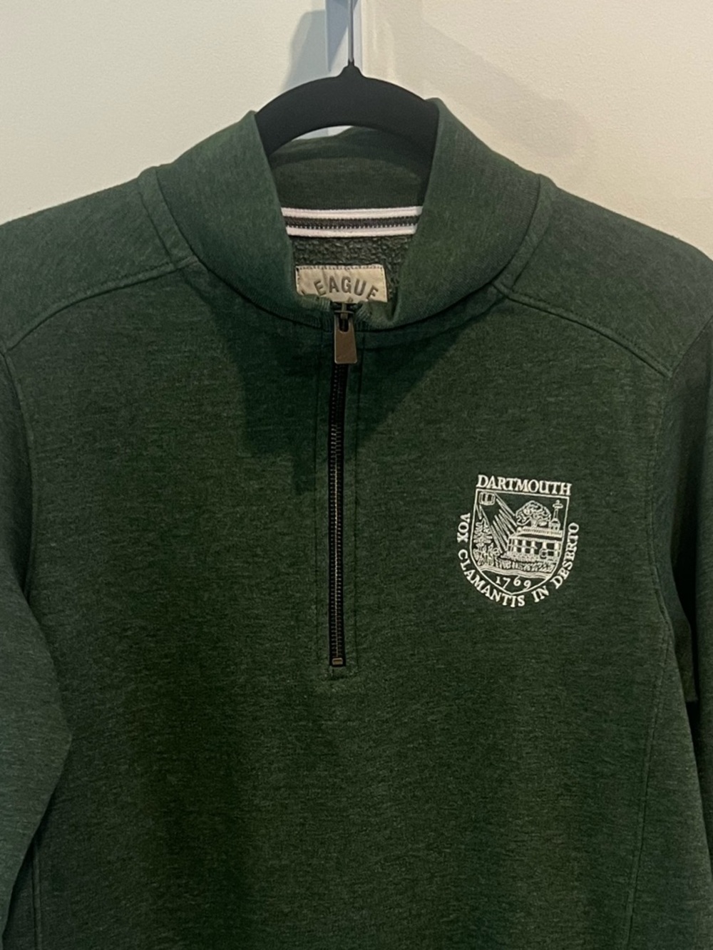League Dartmouth Crest Embroidered Green Quarter Zip Sweatshirt Mens Sz Small